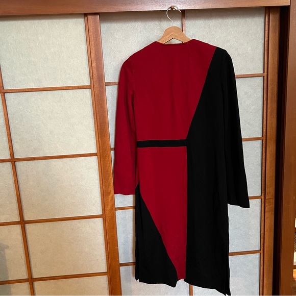 St. John Dress Coat Small Size 2 Red Black Long - Picture 4 of 5